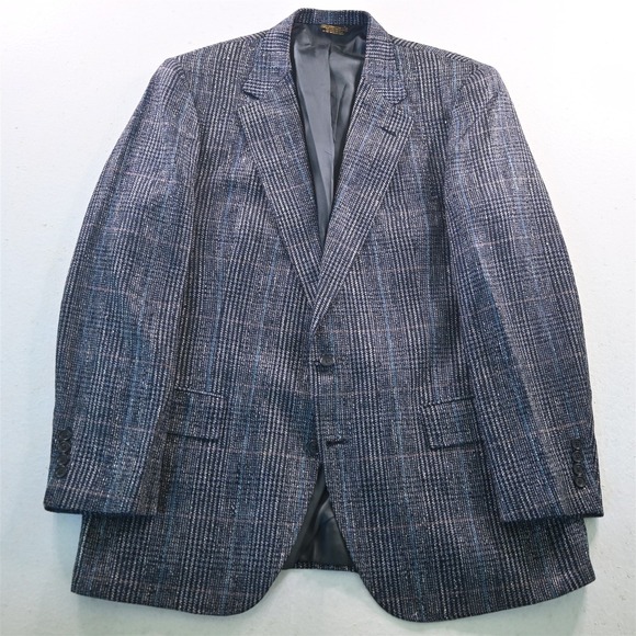 Vtg Barrister 42R Blue Check Soft Tweed Mens Blazer Suit Jacket Sport Coat